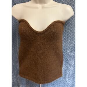 Zara Wool Alpaca Strapless Bustier Crop Knit Tube Top Tobacco Brown Size L